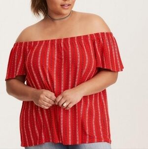 2X • Torrid • Border Print Off Shoulder Top